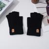 Solid Color Fingerless Gloves Driving Gloves Men Wool Mittens Soft Half-finger Gloves  Winter