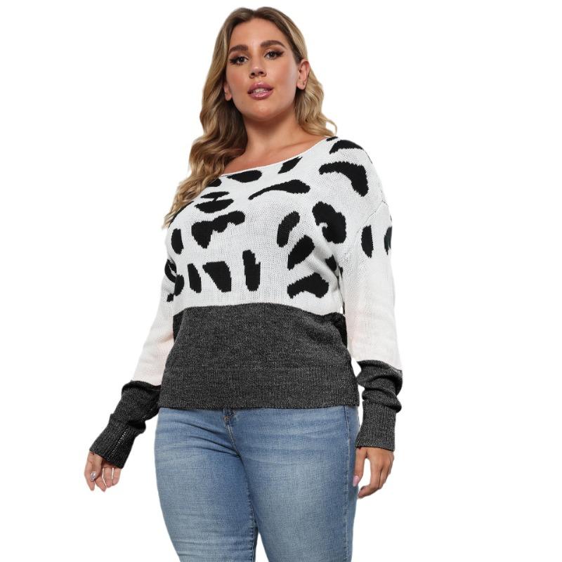 Women S Loose Fit One Shoulder Leopard Print Pullover Knit Sweater