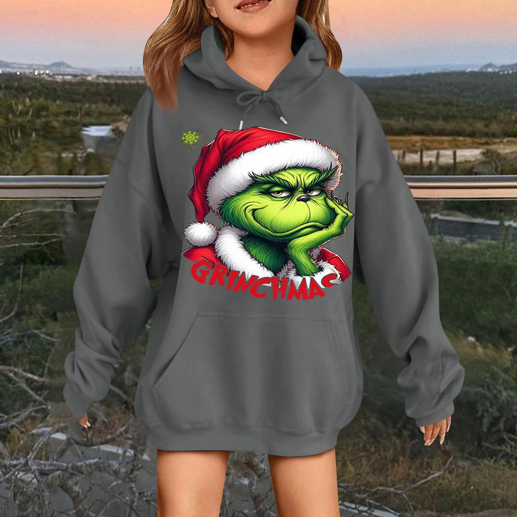 Children's Fashionable Casual Long-sleeved Loose Christmas Print Pullover Hooded Sweatshirt