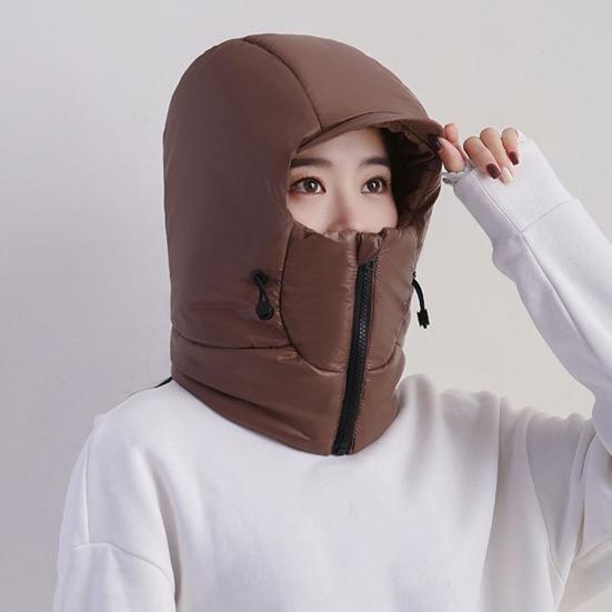 Winter Riding Hat Solid Color Thickened Brim Neck Wrap Windproof Warm Hat Adjustable Drawstring Design Skiing Hat