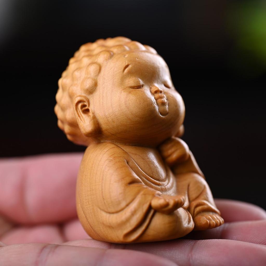 Cypress Dragon Wenwan Fat Buddha Pet Toy & Gourd Wood Carving Home Decor