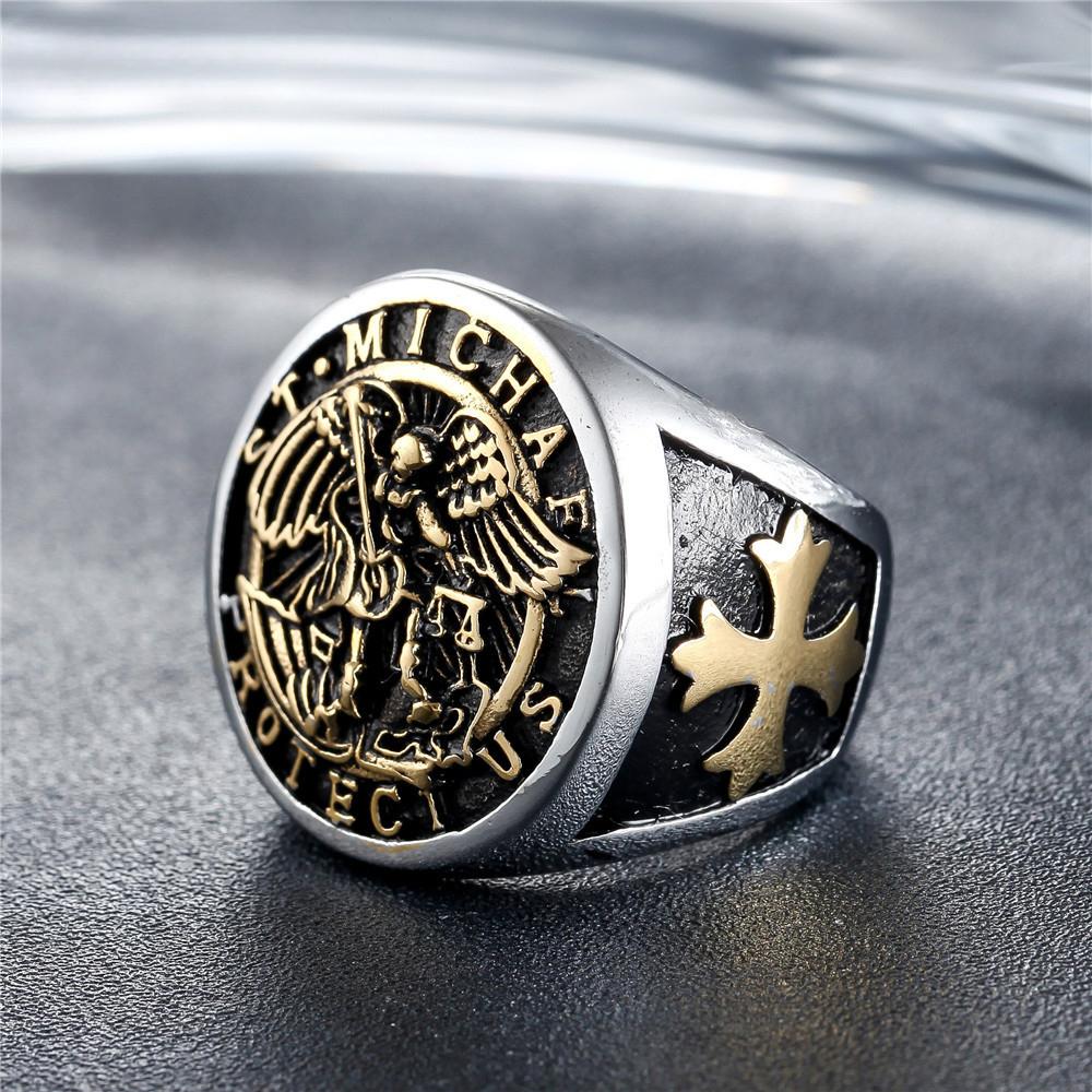Мужское титановое кольцо Vintage Cross Holy War Angel
