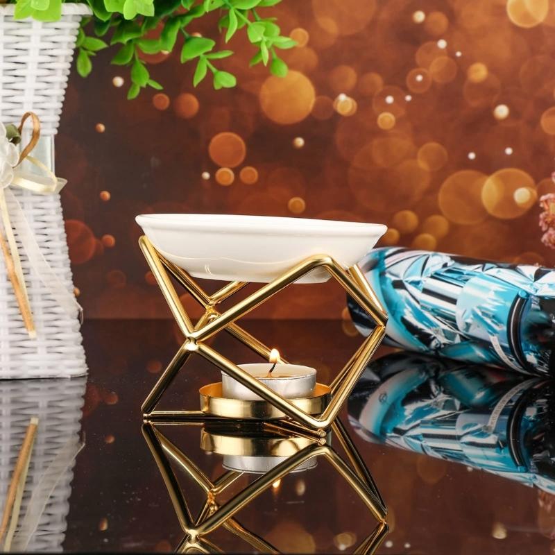 Ароматерапевтические диффузоры, горелки для восковых таблеток с керамической чашей, металлические подставки для чайных свечей для улучшения домашней эстетики