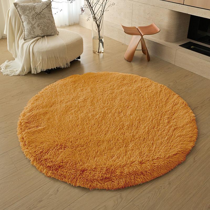 Белый пушистый круглый коврик для спальни, сплошной круглый плюшевый ковер для гостиной, милый пушистый коврик с длинными волосами для девочек, коврик у кровати