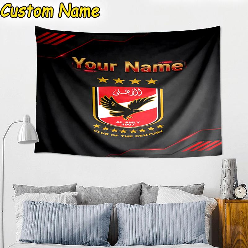 Custom Name Al Ahly Fc Crest Design Tapestry Room Decoration Wall Hanging for Living Room Bedroom, dormitory, Birthday and Christmas gifts