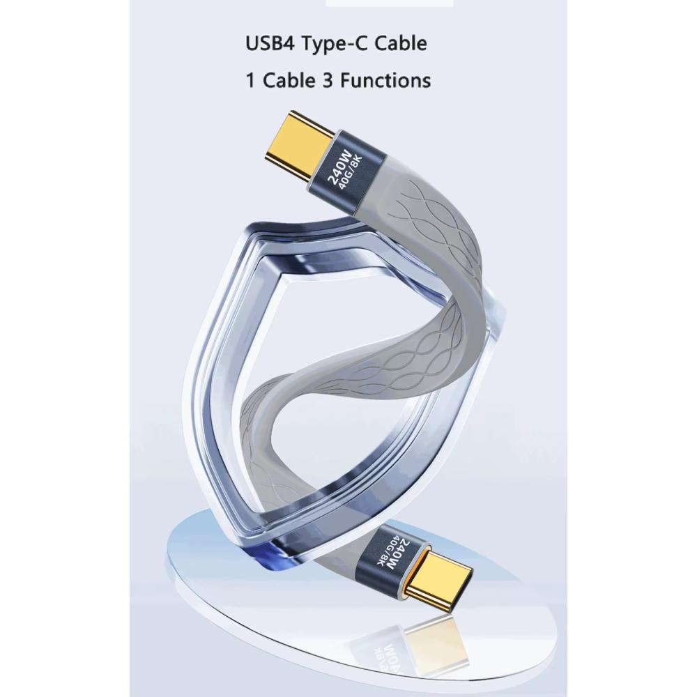 240W 40GB Short USB C To USB C Cable Fast Charging Type C Cord 40Gbps Data Transfer 8K Flat Data Charge Extension Cable