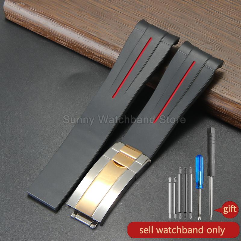 Силиконовый аксессуар для часов 20 мм Черный Стиль для Rolex Daytona Черный Зеленый Submariner Yacht-Master Водонепроницаемый Дышащий Ремешок для часов