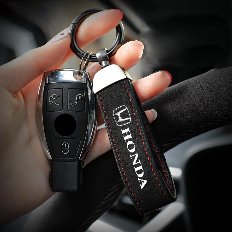 Suede Car Keyring Pendant Car Emblem Keychain For Honda Civic Accord Fit Jazz Pilot CRV Odyssey Passport City Vezel Accessories RF6