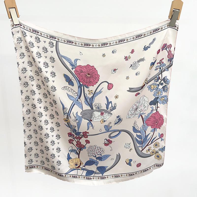 Summer new plant-printed silk scarf square scarf women's neck high-end scarf waist sunscreen headscarf scarf shawl