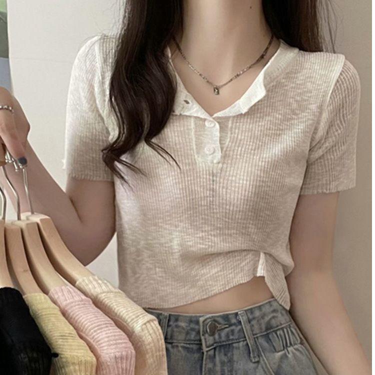 Slim and thin, niche fashion short-sleeved T-shirt, foreign chic, hot girl, sexy pure desire top ins women