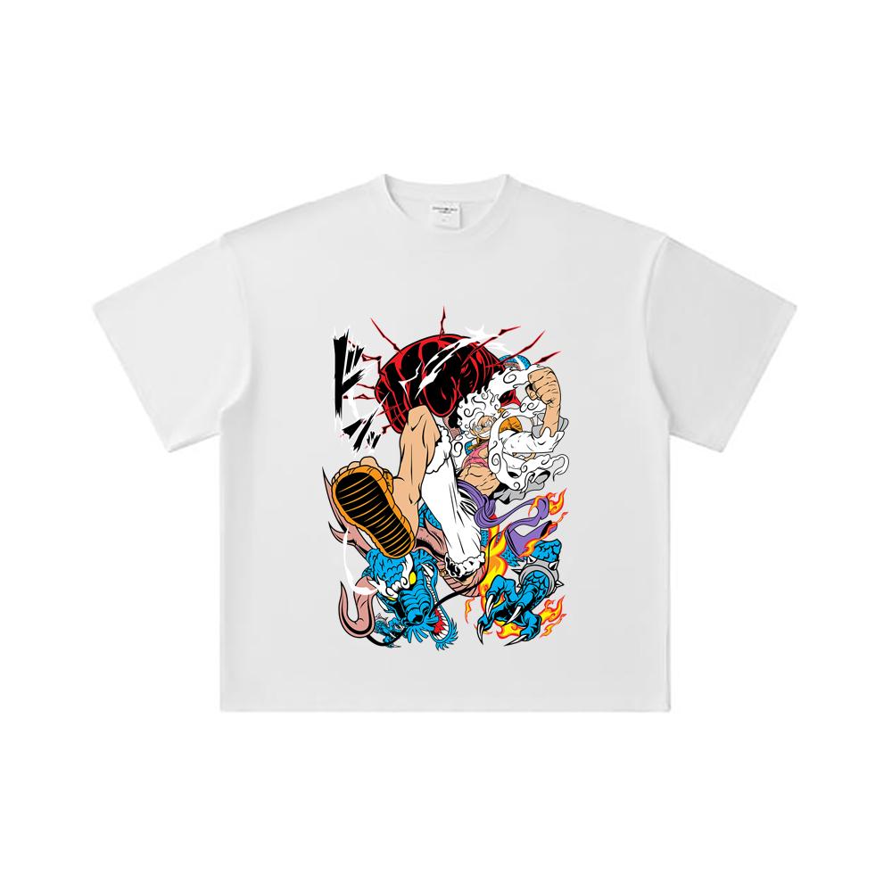 Хлопковая футболка унисекс с принтом V7 Luffy Kaido, плотность 260 г/м², двойная пряжа, 32 нити, 100% хлопок, цельнокроеная, тяжелый хлопок