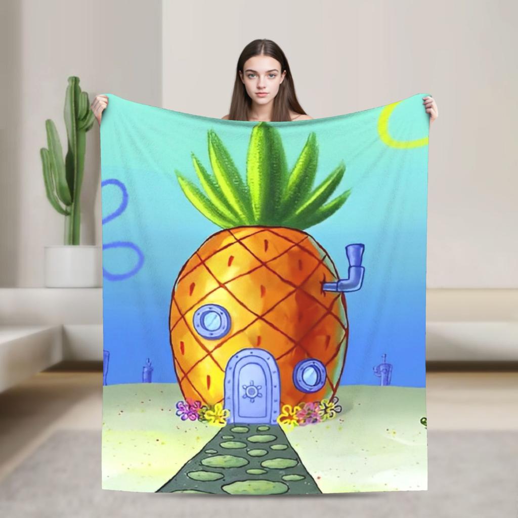 SpongeBob SquarePants Cartoon Blankets Squidward Flannel Funny Breathable Throw Blanket for Chair Covering Sofa Textile Decor