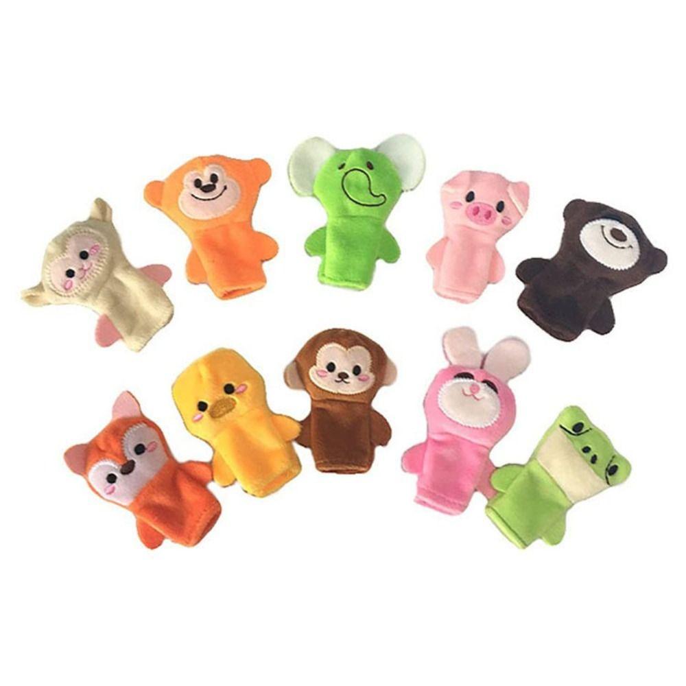 10pcs Cartoon Biological Animal Finger Puppet Storytelling Hand Puppet Plush Toys Baby Bedtime Story Favor Dolls Funny Kids Gift