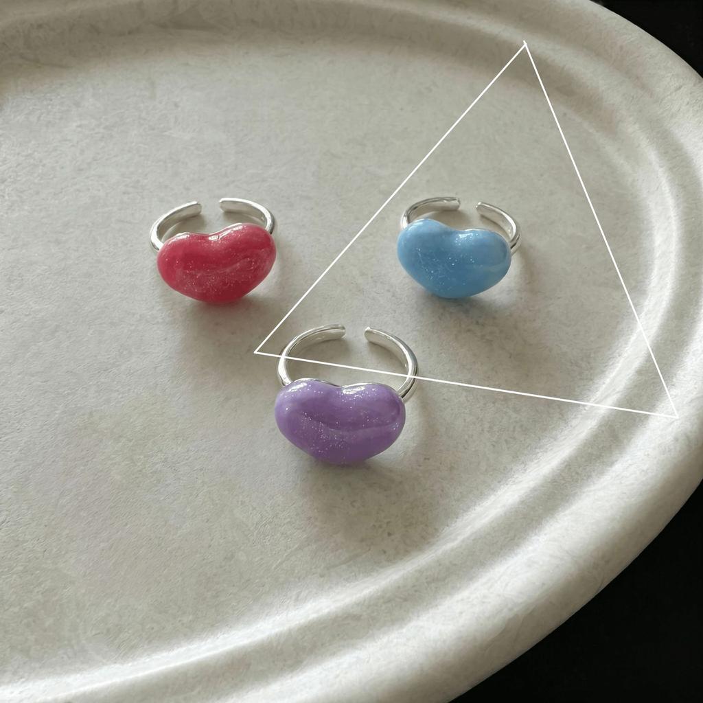 VENTFILLE 925 Sterling Silver Glazed Candy Love Ring for Women Dopamine Sweet Korean Style Jewelry Gift Dropship