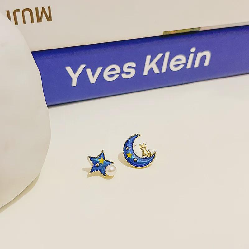 Корейские серьги с жемчугом «Звезда и Луна»: Модная осенняя мода с серебряной иглой