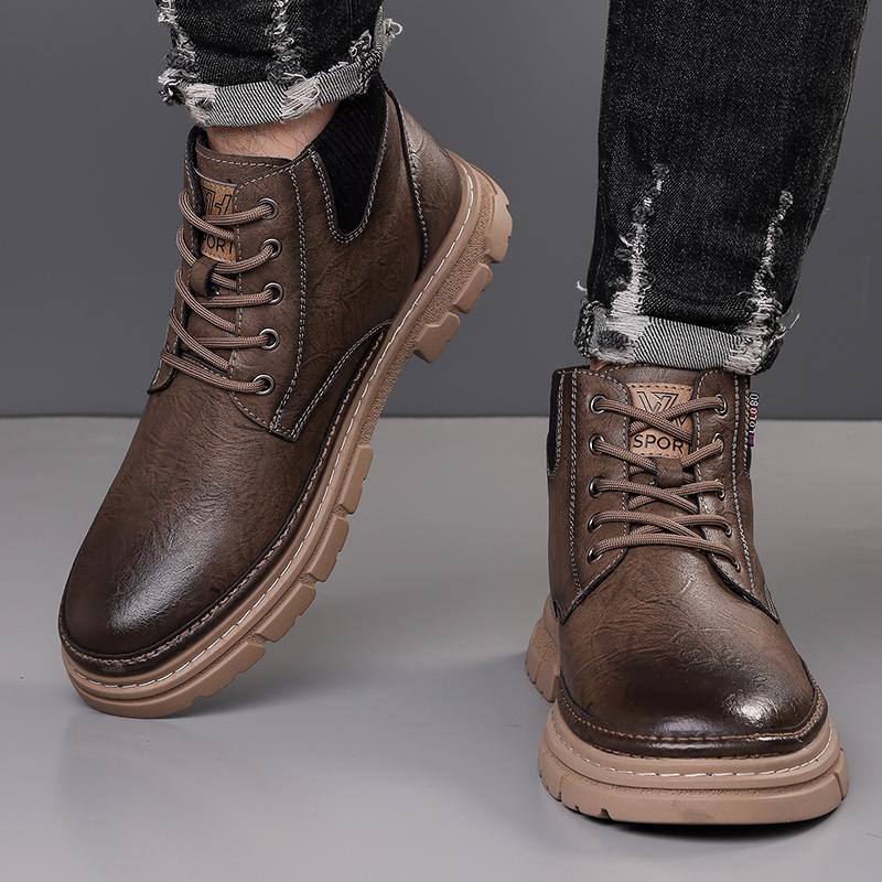 Модные зимние бархатные хлопковые туфли в британском стиле для улицы, мужские высокие рабочие ботинки, универсальные мужские деловые ботинки для офиса и поездок