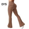 Women Yoga Pants Solid Color Slim Fit Flared Pants with Pockets Thin Elastic Cargo Style Sexy Ruched Long Pants