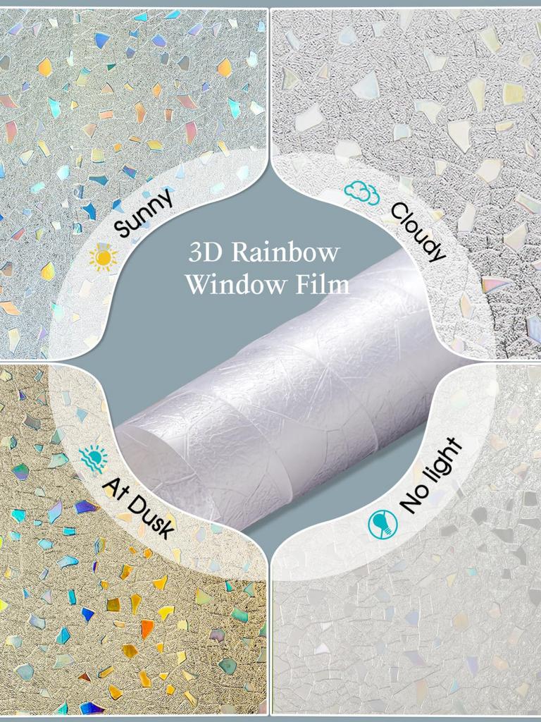 Витражная пленка для окон - 3D Rainbow Privacy, блокирующая УФ-излучение, терморегулирующая, статическая, неклеящаяся, съемная виниловая тонировка