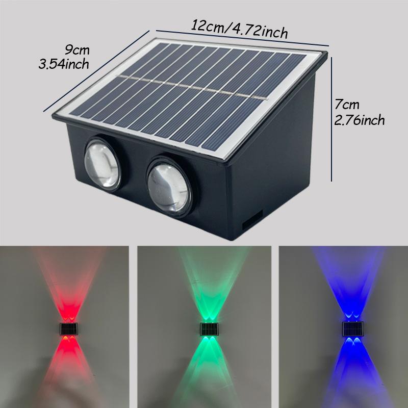 Уличные RGB светодиодные светильники на солнечных батареях, водонепроницаемые настенные бра, светильники для забора с направленным светом вниз для террасы, патио, двора, сада