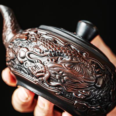 Фиолетовый керамический старинный чайник, керамический резной чайник кунг-фу, одинарный чайник, устройство для заваривания чая пуэр, чайные наборы, китайский чайник