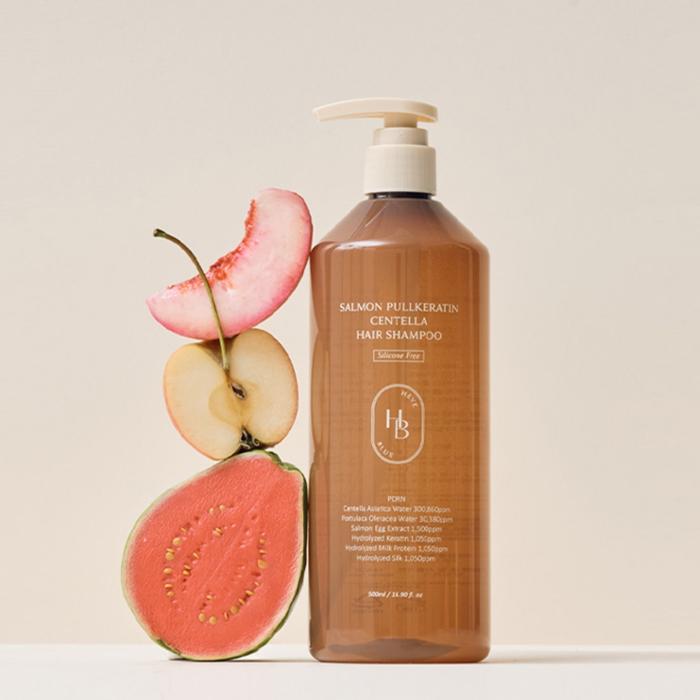 HEVE BLUE Шампунь для волос с экстрактом центеллы и лосося 500 мл