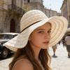 (One Size, Beige) Women's Summer Straw Hat Elegant Floppy Wide Brim Beach Cap Lightweight Lace Sun Hat
