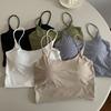 Ice Silk Halter Small Tank Top Women Summer Free Bra with Sexy Breast Pads White Spice Short Wear Top
