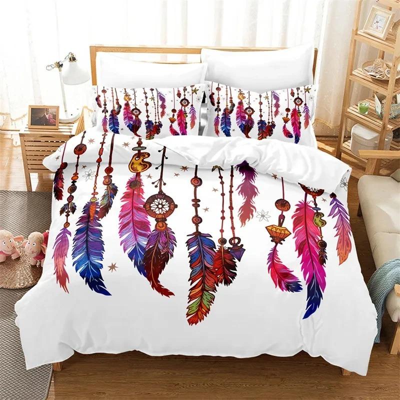 Пододеяльник Dreamcatcher Bohemia, комплект постельного белья из микрофибры с перьями, полный комплект для девочек, подростков, взрослых, декор спальни