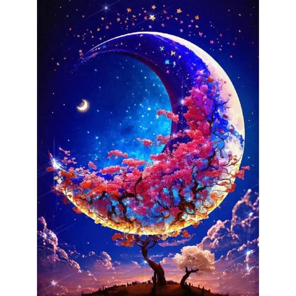 Алмазная картина Полный дрель Цветок Луна Пейзаж Круглая алмазная живопись Ручная работа Фруктовый десерт Diy Алмазная мозаика Картина Украшение дома