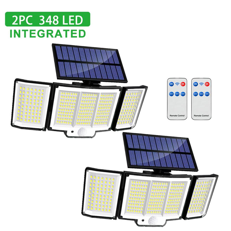 2 PCS Solar Lights Outdoor 236/348 LED Super Bright Motion Sensor Security Lights with 3 Modes IP65 Waterproof for Garden Yard