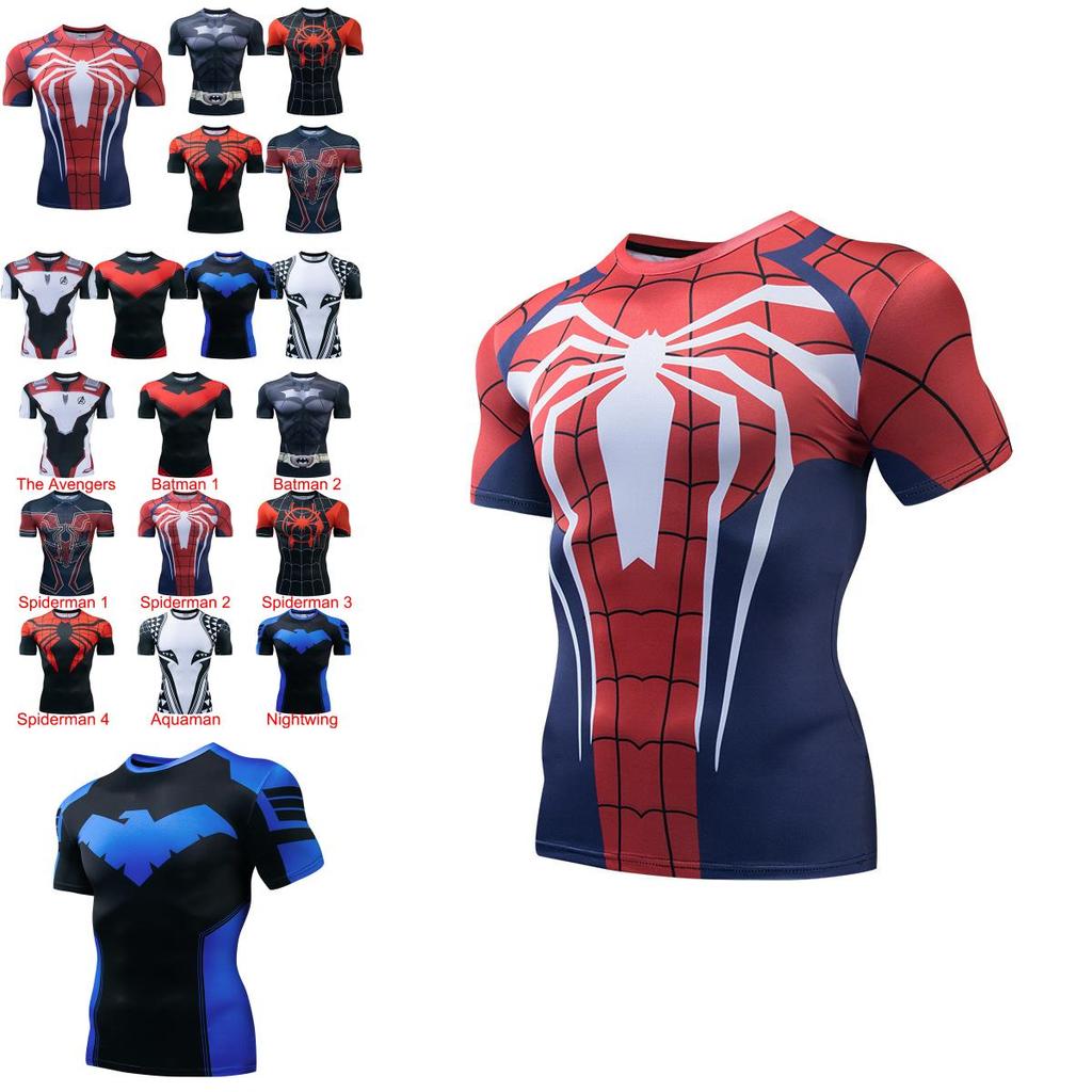 Супергерой Человек-паук Бэтмен 3D-принт Спортивная футболка для мужчин Стильная фитнес-футболка