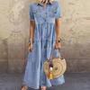 Women's Fashion Summer Spring Solid Color Print Short Sleeve POLO Neck High Waist Casual Dresses