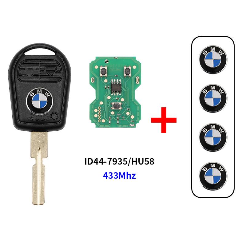 DKHN5 3 Buttons BMW EWS Remote Car Key Fob ID44 PCF7935 Chip 315/433MHz Replacement For E38 E39 E46 X5 Z3 Uncut HU58/HU92 Key Blade