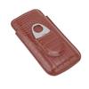 3 Finger Cigar Case High Grade Leather Travel Portable Cigar Holder with Cutter Coffee
