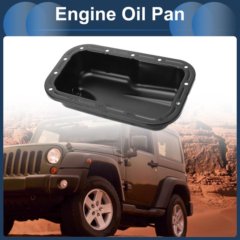 UXCELL No.5184546AC Engine Oil Pan Oil Pan Sump Transmission Oil Pan for Jeep Wrangler 2012-2018 Iron Black
