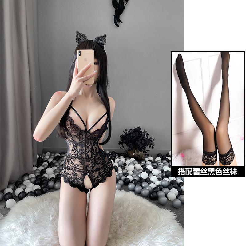 Sexy underwear lace perspective temptation sexy hot onesie open crotch passion free pure desire black silk