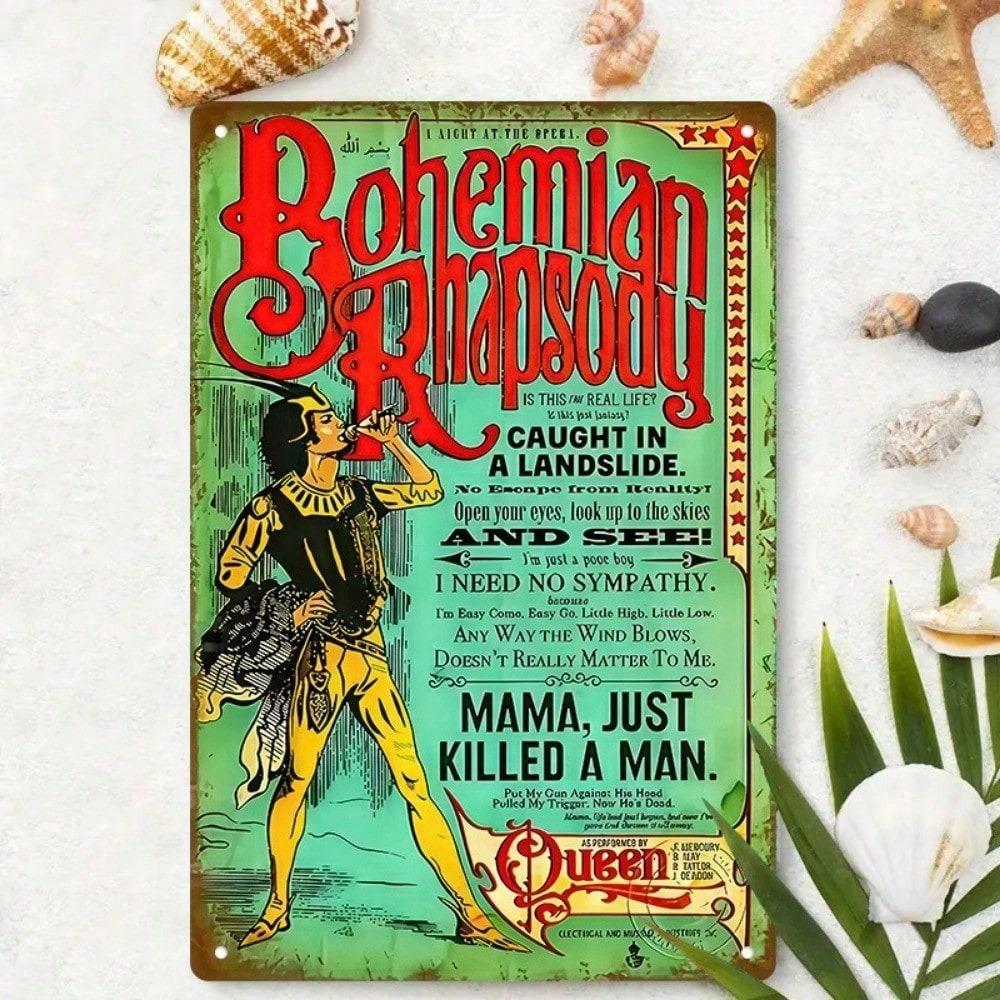 Винтажная жестяная табличка Bohemian Rhapsody, металлическое настенное искусство, ретро-постер Queen, 8x12 дюймов