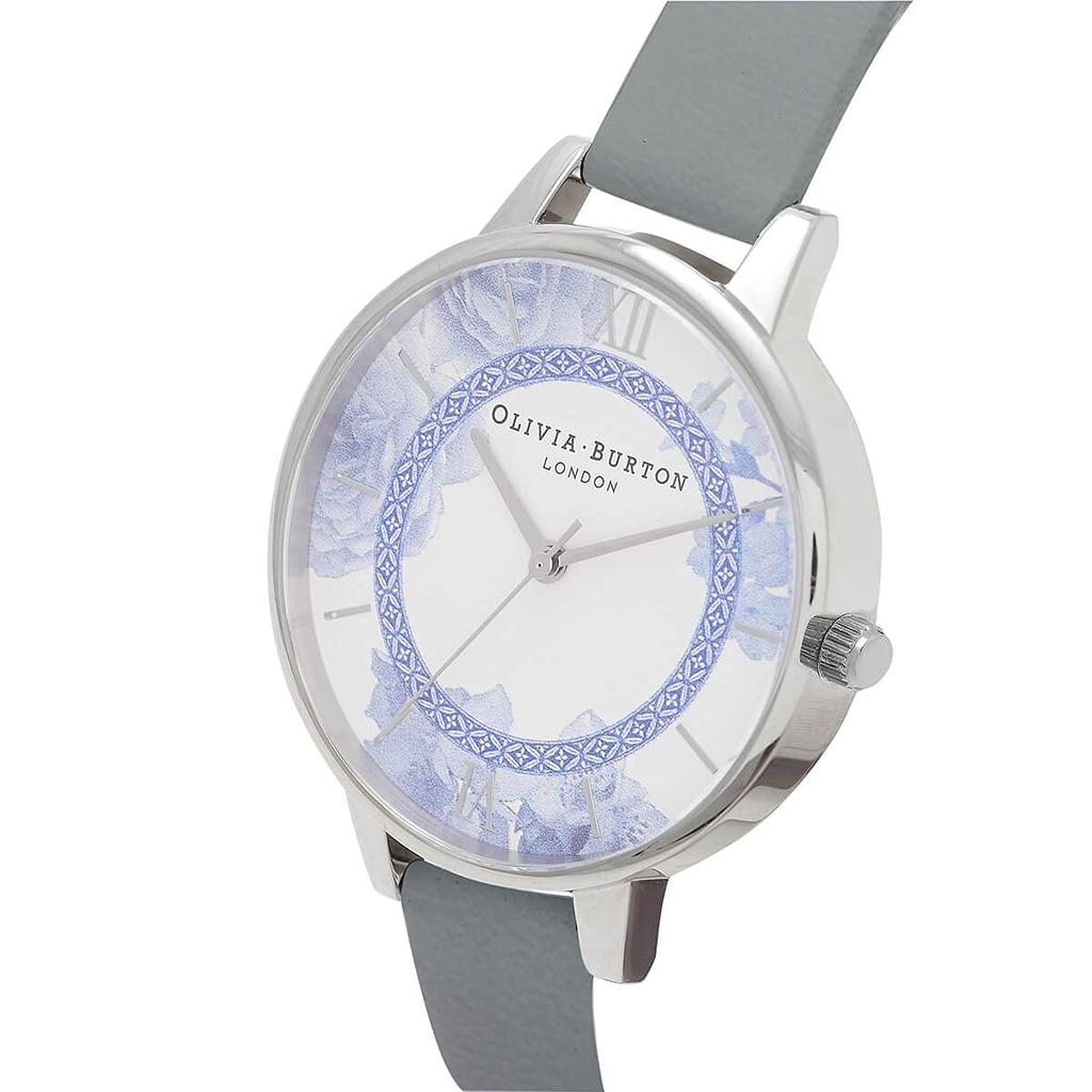 Авторизованный дилер Часы Olivia Burton OB16TP02 Чайная вечеринка Деми Фарфоровый принт Цвет меловой синий Серебристый [OLIVIA BURTON] Женские и
