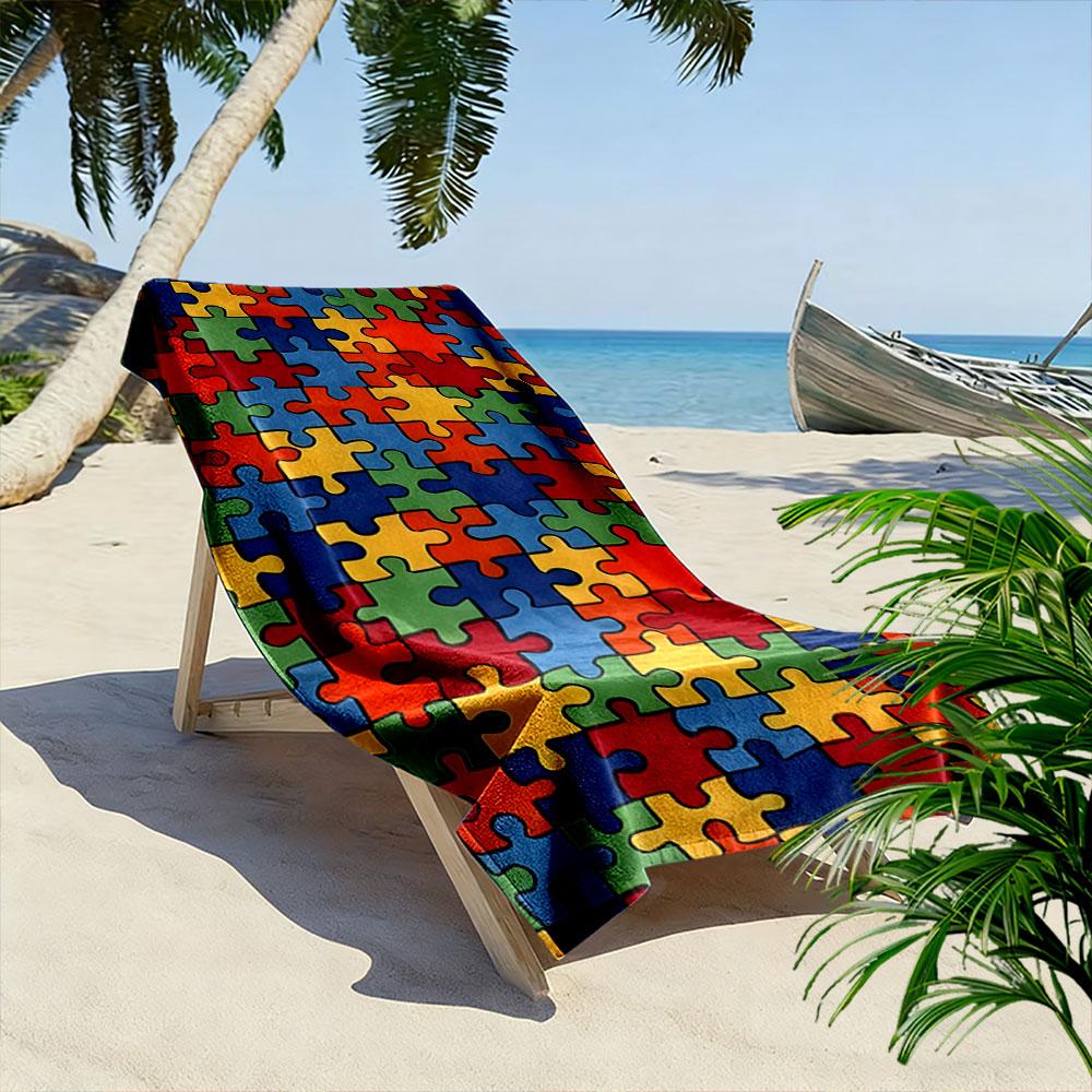 Colorful puzzle piece harmony Print beach towel, quick drying, suitable for travel, outdoor sports, jogging, the beach and swimming, gift