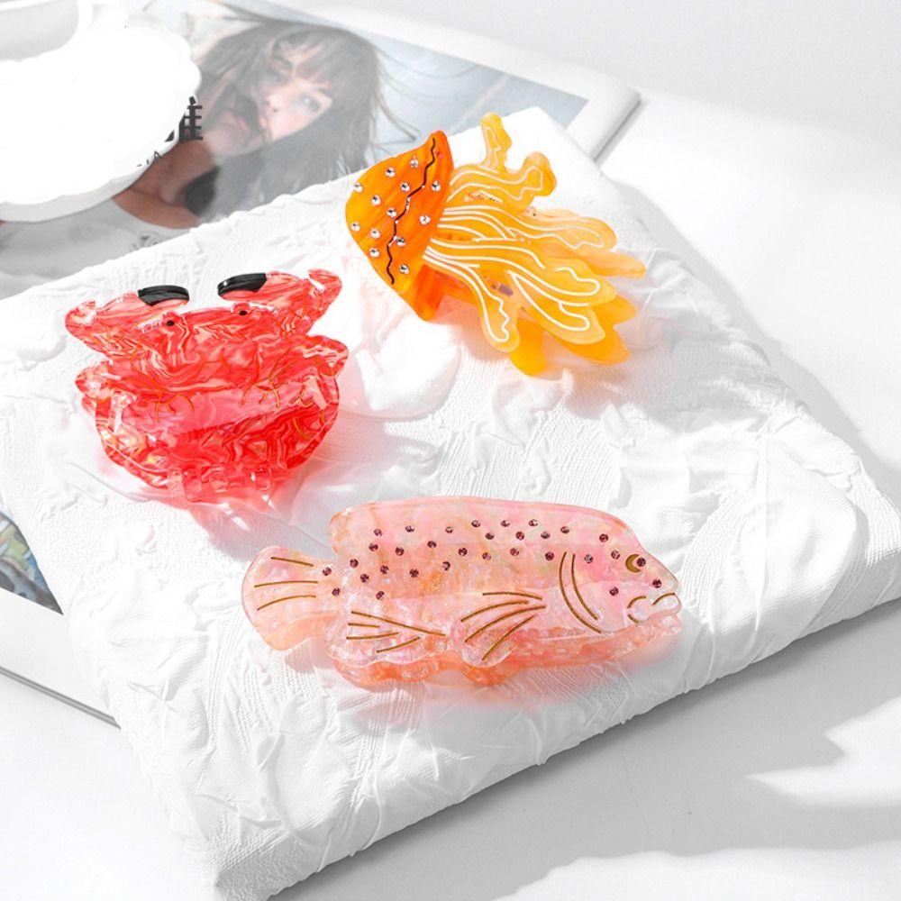 Sweet Crab Fish Hair Claw Acetic Acid Geometry Shark Clip Ocean Animal Hair Clip Travel