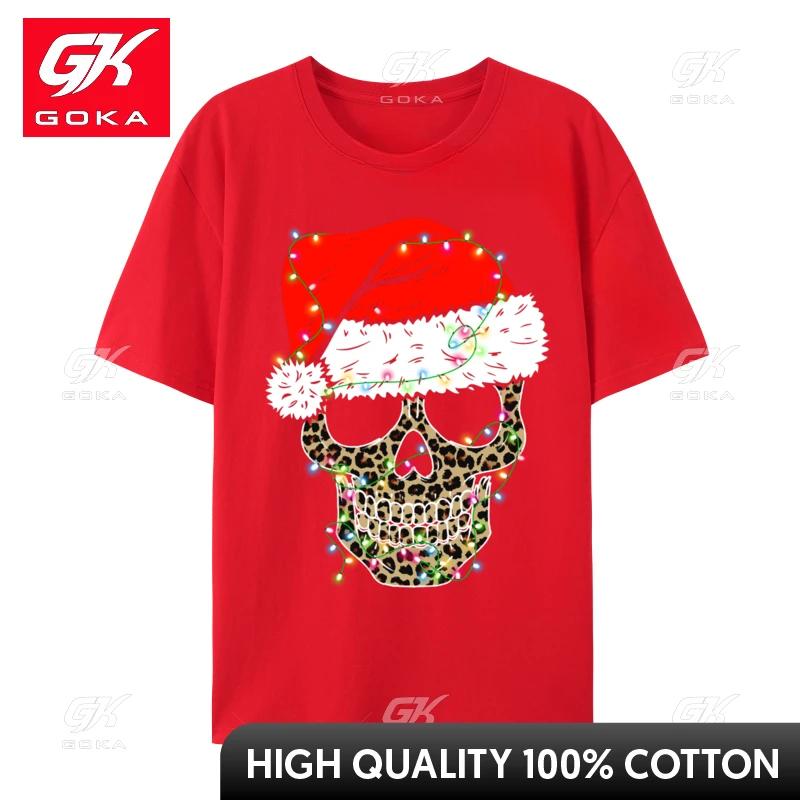 Skull Leopard Christmas Light Cool Tee For Skull Lover Tshirt Cotton Wholesale Camisas Hombre Unisex Tops T Shirt
