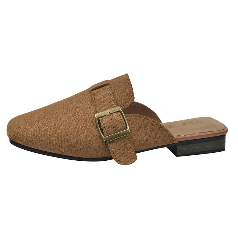 Мюли тапочки для женщин 2024 осень весна новые модные толстые низкие каблуки женские туфли верхняя одежда для девочек квадратная голова ленивые полутапочки