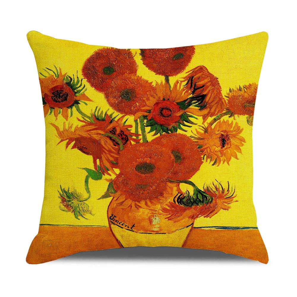 Linen Pillowcase Nordic Retro Van Gogh Oil Painting Watercolor Print Pillowcase New Home
