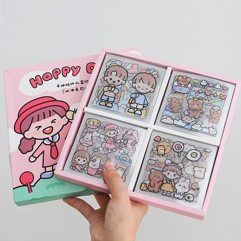 100 шт./компл. студенческих канцелярских товаров, милые мультяшные девушки, наклейки для домашних животных с узором