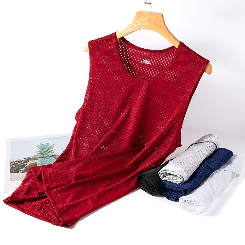 Мужские сетчатые майки Ice Silk, спортивные стрингеры, прозрачная рубашка без рукавов для бодибилдинга, жилет для фитнеса, мужские сетчатые майки для мышц