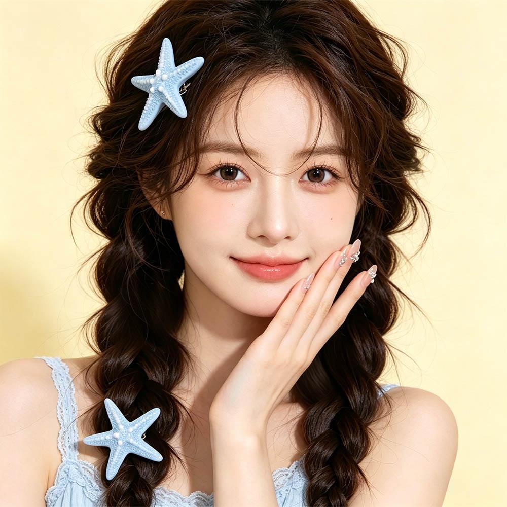 2PCS Korean Style Starfish Hair Clip Beach Sweet Bangs Clip Fashion Starfish Hairpin  Barrettes