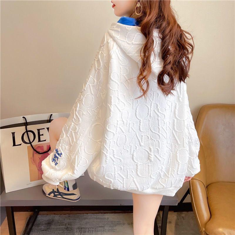 Hooded Sweater Women's Fall Big Size Loose Casual Jacket Letters Embroidery Long-sleeved Tops