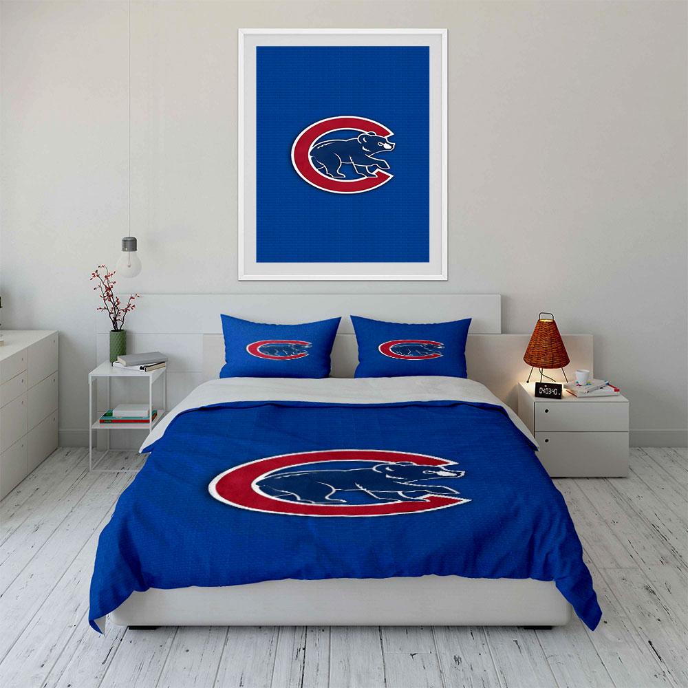 "Blue Bear Logo with Red C Design" Print Bedding Set Duvet Cover Pillowcases (1* Duvet Cover 2* Pillowcases Do Not Include Comforter)