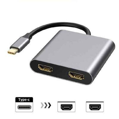 Алюминиевая USB-C док-станция-адаптер, двойной выход HDTV 4K 60 Гц, Type C на HDTV-разветвитель для двойных мониторов