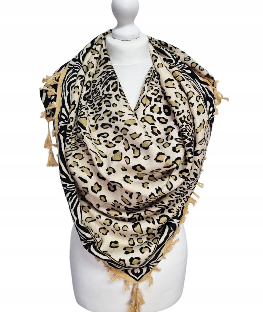 Scarf with fringes, leopard print, Spring 26